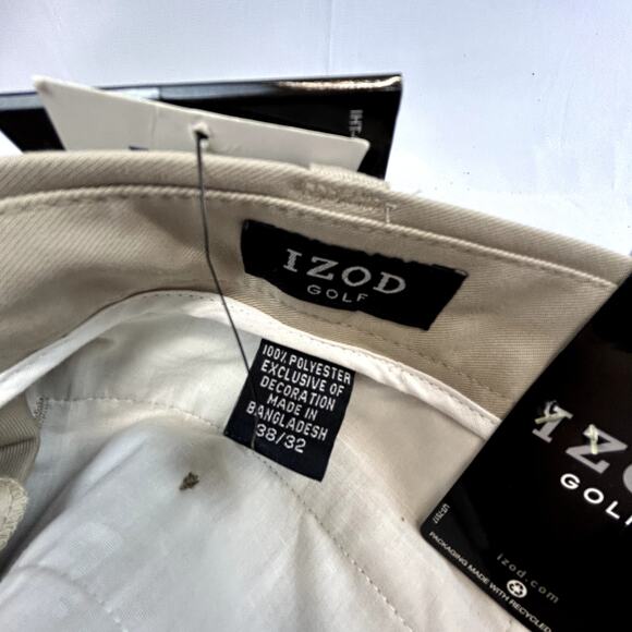 IZOD Golf Pants Men's 38x32 NWT beige front pleat back pocket buttons Metrix fit - Picture 5 of 9